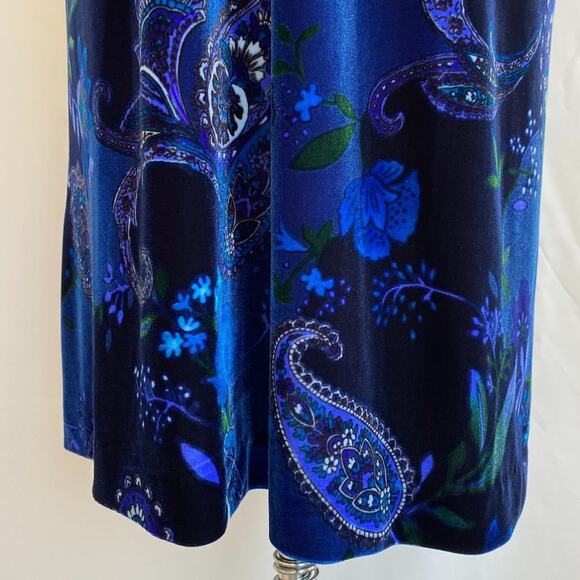 Oscar De La Renta VELVET Paisley Zip Vneck Pocket Maxi Nightgown Sleep Blue sz L - Picture 10 of 10